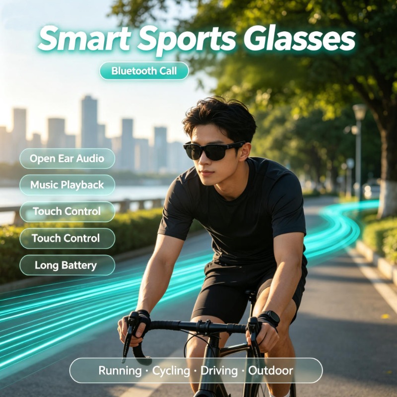 Smart Glasses Lens - Slimme sportbril met open oor-audio, Bluetooth-oproepen,